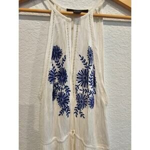 Forever  21 white maxi with blue floral embroidery sz small